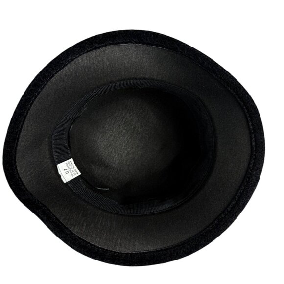 Womens Bowler Black Felt Hat Whitework Embroidery Dome Floral Pom Winter Casual - Picture 5 of 9